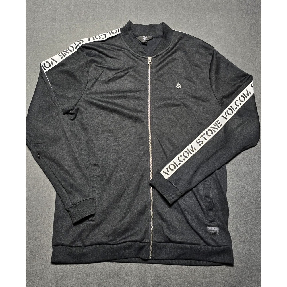 Volcom Stone Album Track Jacket Full Zip‎ Black White Zip Pockets Men's Size XL